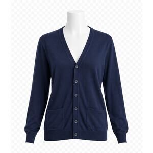 LL Bean Women’s V-Neck Button Cardigan – Navy – Size L